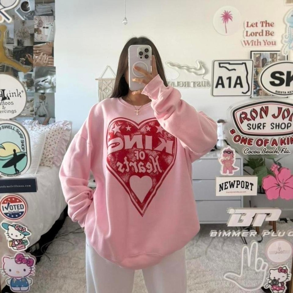 Pink "King Of Hearts" Crewneck Sweatshirt